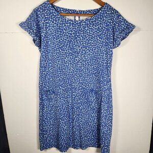 T by Talbots Blue pockets Easy Roll Cuff Short Sleeve Shift Dress Sz Small